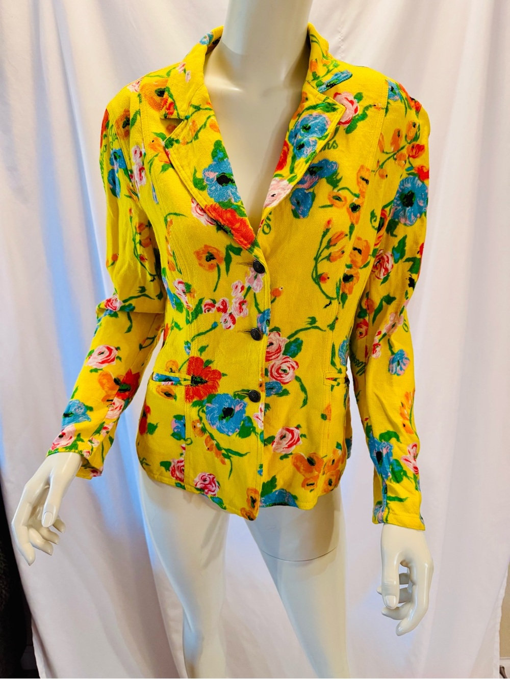 Moschino:Yellow Floral Button Front Blazer:Size 12